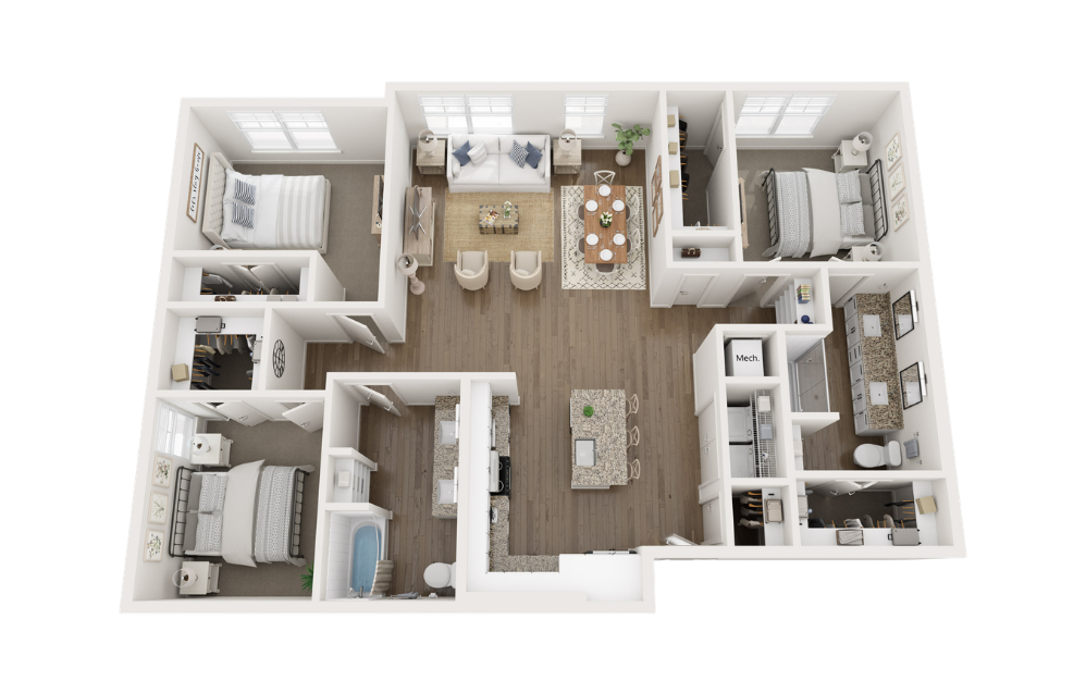 C1 - 3 bedroom floorplan layout with 2 bathrooms and 1482 square feet (Scheme A)